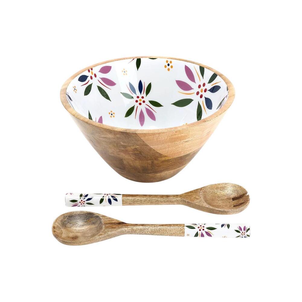 Temp-tations Old World 4-qt Mango Wood Bowl with Servers Confetti